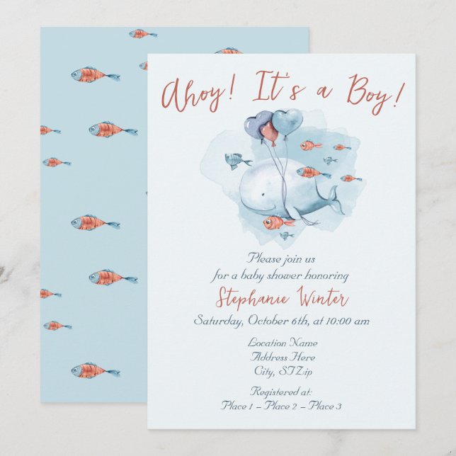 Under the Sea Ocean Ahoy It's a Boy Baby Shower Invitation (Front/Back)