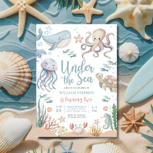 Under The Sea Ocean Animal 2nd Birthday Invitation