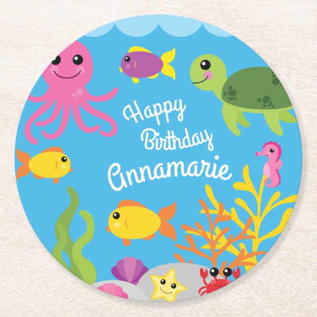 Under the Sea Ocean Animal Birthday Party Coasters (Front)