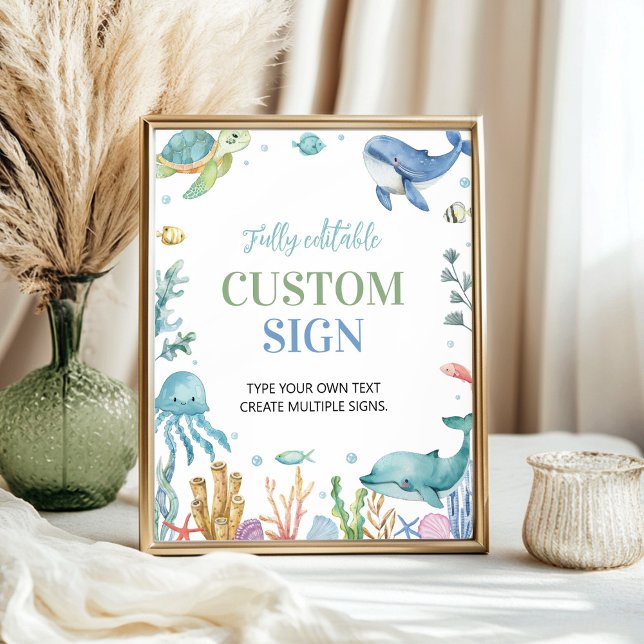 Under the Sea Ocean Animal Party Custom Table Sign (Creator Uploaded)