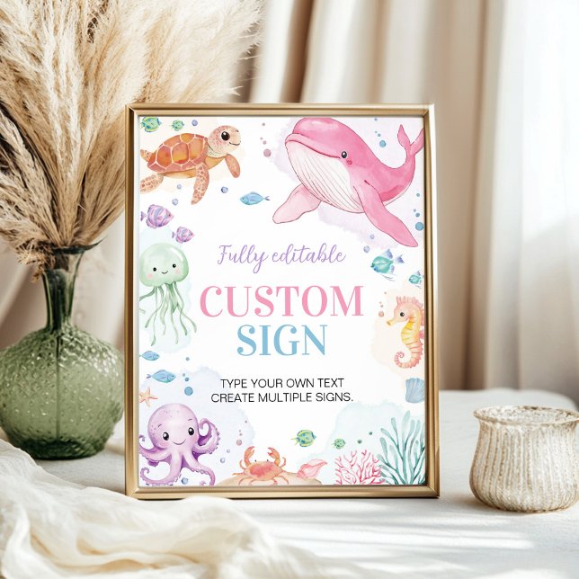 Under the Sea Ocean Animal Party Custom Table Sign (Creator Uploaded)