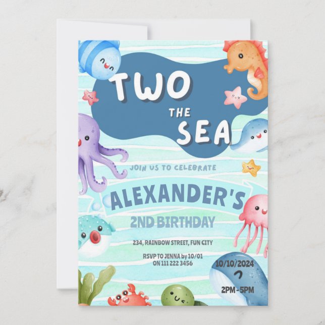 Under the Sea Ocean Animals 2nd Birthday Invitation (Front)