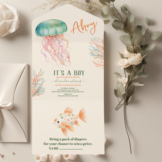 Under the Sea Ocean Animals Baby Shower  All In One Invitation (Creator Uploaded)