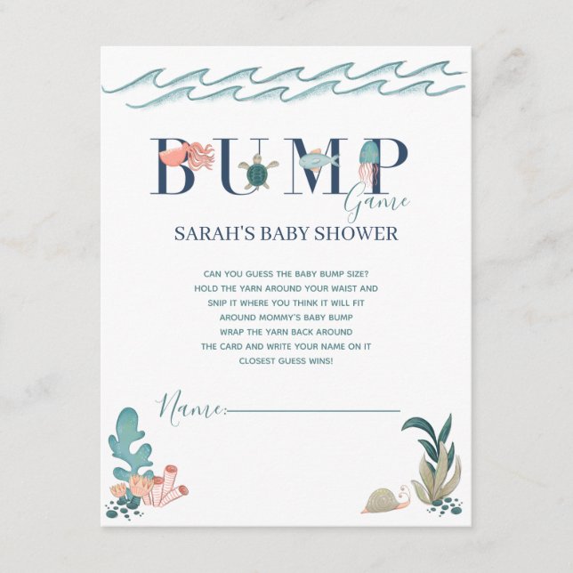 Under the Sea Ocean Animals Baby Shower Bump Game Enclosure Card (Front)