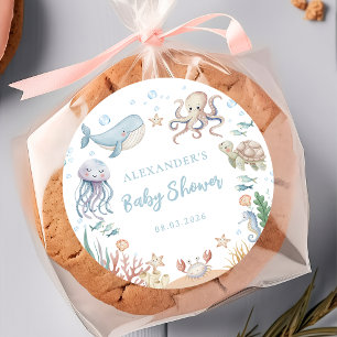 Under The Sea Ocean Animals Baby Shower Classic Round Sticker