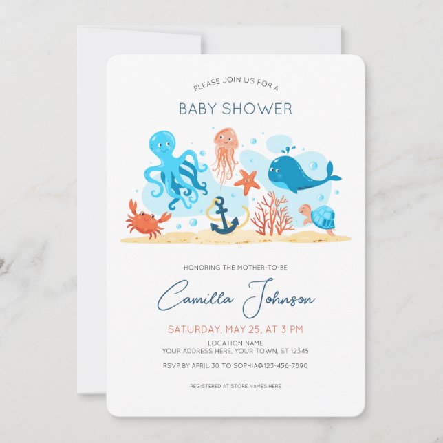 Under the Sea Ocean Animals Baby Shower Invitation (Front)