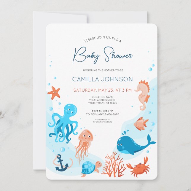 Under the Sea Ocean Animals Baby Shower Invitation (Front)