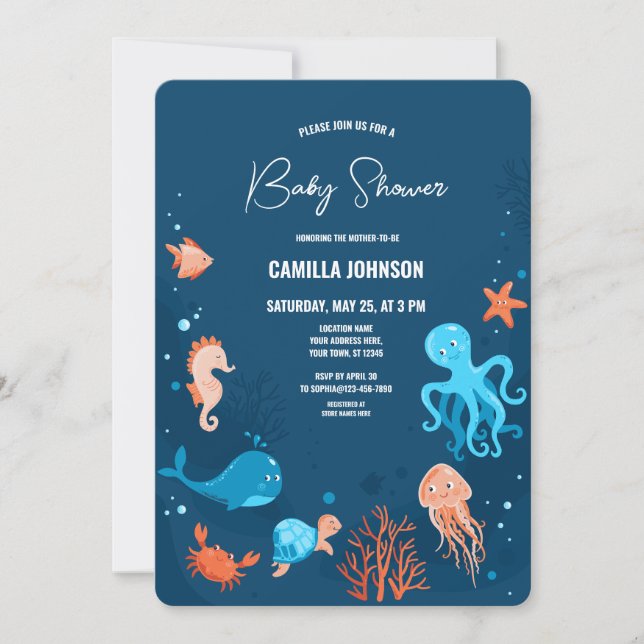 Under the Sea Ocean Animals Baby Shower Invitation (Front)