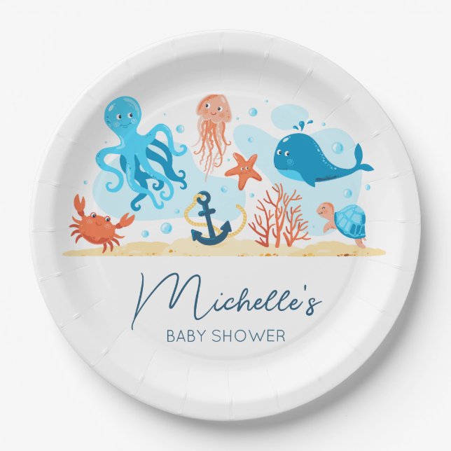 Under The Sea Ocean Animals Baby Shower Paper Plate (Front)