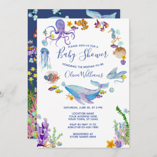 Under the Sea Ocean Animals Baby Shower Script Invitation
