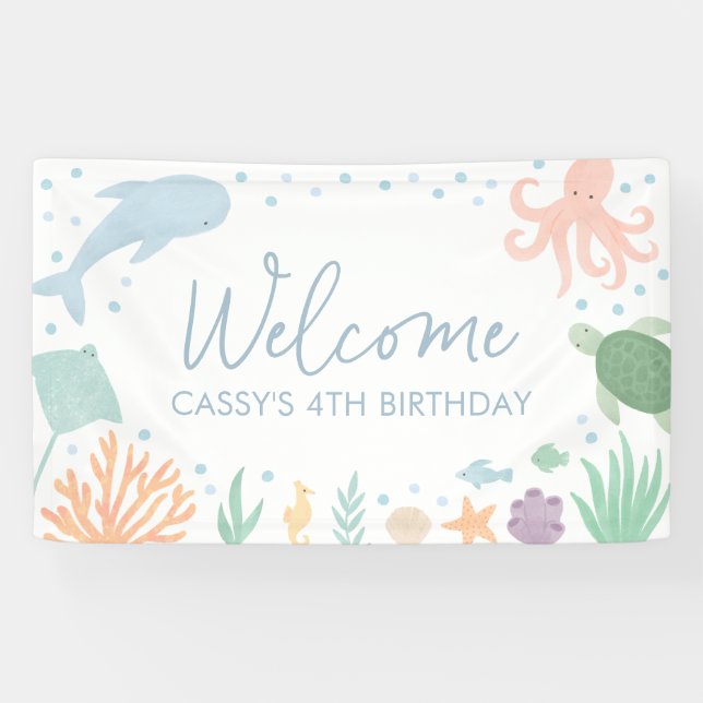 Under the Sea Ocean Animals Birthday Banner (Horizontal)