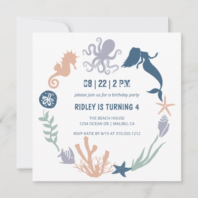 Under the Sea Ocean Animals Birthday Invitation (Front)
