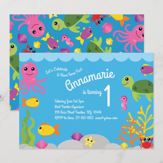 Under the Sea Ocean Animals Birthday Invitations (Front/Back)