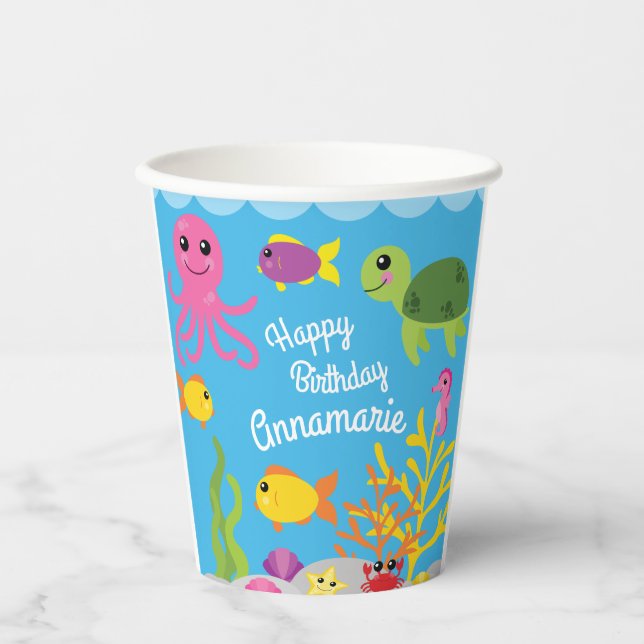 Under the Sea Ocean Animals Birthday Party Paper Cups (Front)