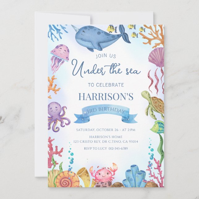 Under the Sea Ocean Animals Boy Birthday  Invitation (Front)