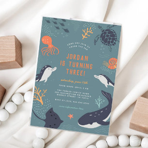 Under the Sea Ocean Animals Boys Birthday Invitation