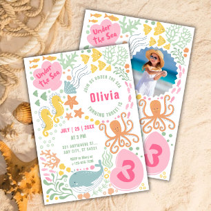 Under the Sea   Ocean Animals girls Birthday Invitation