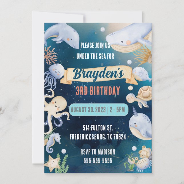 Under the Sea Ocean Animals Nautical Boys Birthday Invitation (Front)