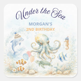 Under the Sea Ocean Animals Octopus Birthday Square Sticker
