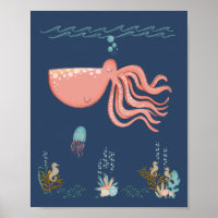Under the Sea Ocean Animals Octopus Nursery Poster
