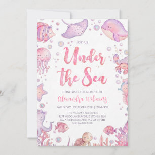 Under the sea Ocean animals pink Girl Baby Shower Invitation