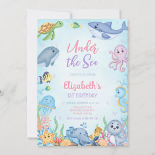 Under the Sea Ocean Animals Theme Birthday Invitation