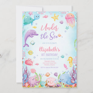 Under the Sea Ocean Animals Theme Birthday Invitation