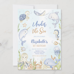 Under the Sea Ocean Animals Theme Birthday  Invitation