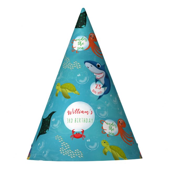 Under The Sea Ocean Animals Water Bubbles Pattern Party Hat (Front)