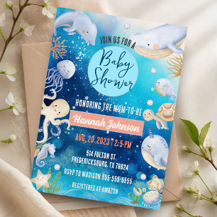 Under the Sea Ocean Animals Whale Baby Shower Invitation