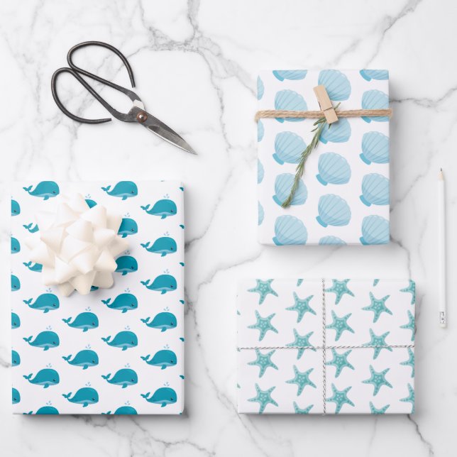 Under The Sea, Ocean Animals Wrapping Paper Sheet (Front)