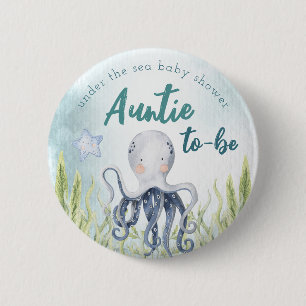 Under The Sea Ocean Baby Shower Auntie Button