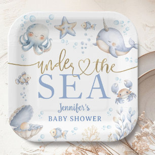 Under The Sea Ocean Baby Shower Boy Blue Paper Plate