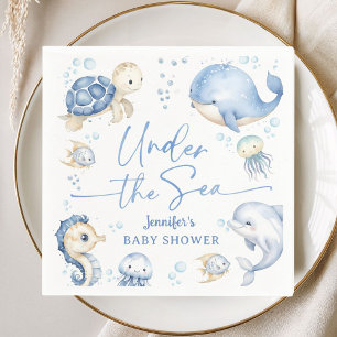 Under The Sea Ocean Baby Shower Boy Dusty Blue Napkin