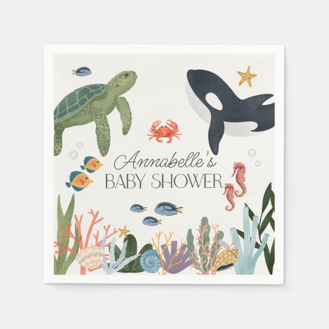 Under the Sea Ocean Baby Shower Decor Napkin (Front)