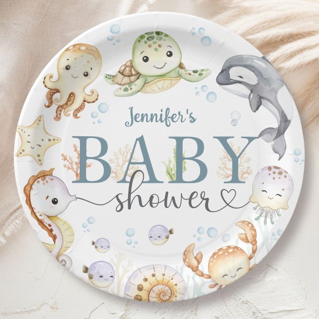 Under The Sea Ocean Baby Shower Gender Neutral  Pa Paper Plate (Creator Uploaded)