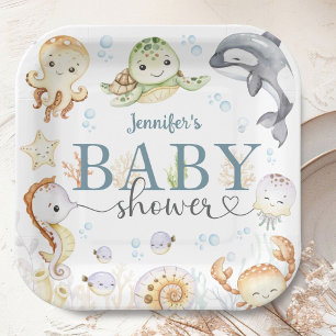 Under The Sea Ocean Baby Shower Gender Neutral  Paper Plate