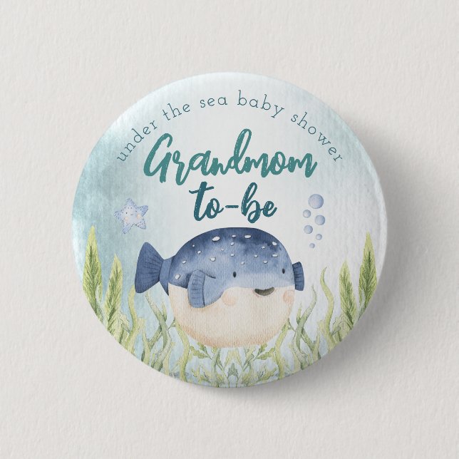 Under The Sea Ocean Baby Shower Grandmom Button (Front)