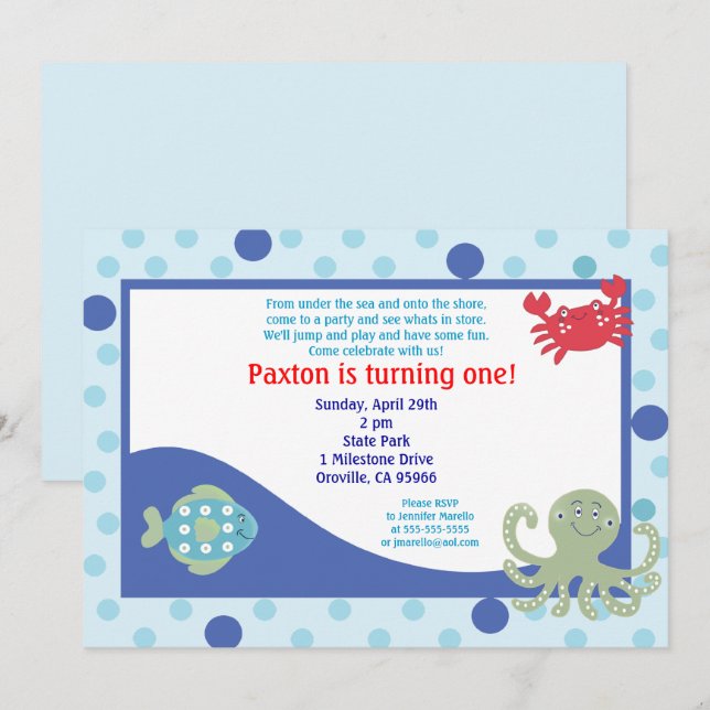 Under the Sea Ocean Birthday Invitation (Front/Back)