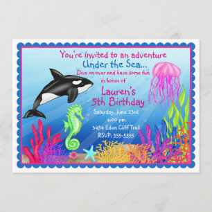 Under the sea Ocean Birthday invitations