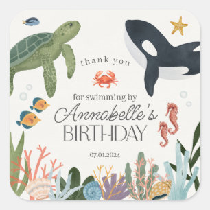 Under the Sea Ocean Birthday Party Favours Square Sticker