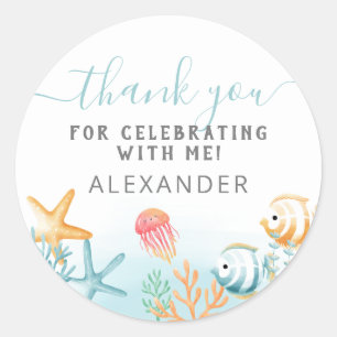 Under the Sea Ocean Birthday Thank You Classic Round Sticker