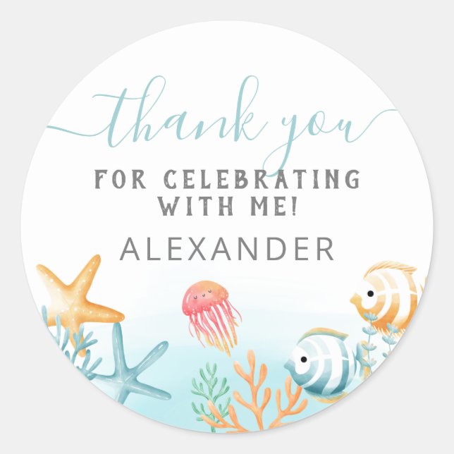 Under the Sea Ocean Birthday Thank You Classic Round Sticker (Front)