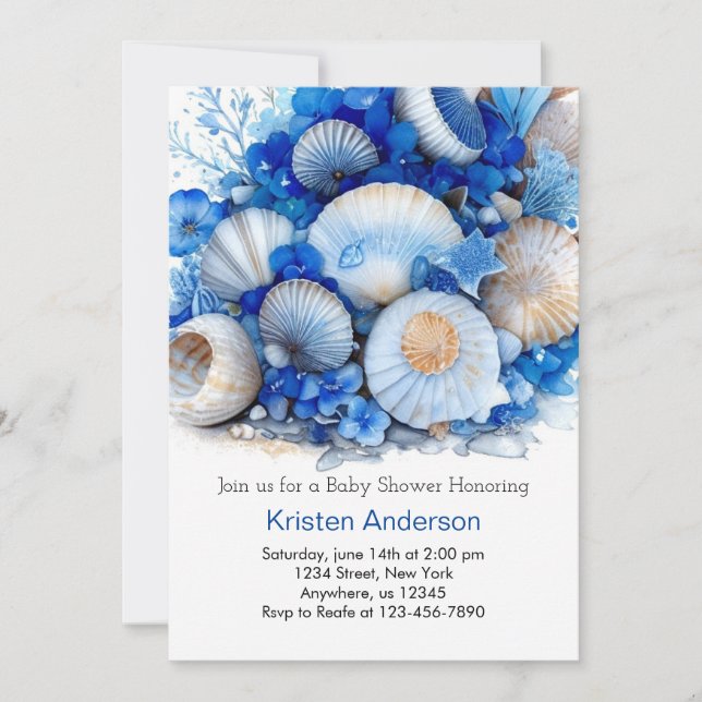 Under the Sea Ocean Blue Boho Boy Baby Shower Invitation (Front)