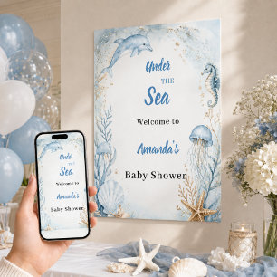 Under the sea ocean blue welcome Baby Shower Poster