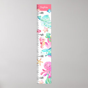 Under the Sea Ocean Cute Pink Teal Growth Chart