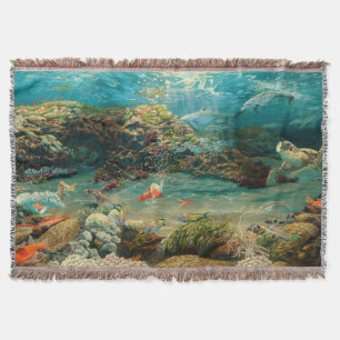 Under the sea/ocean dolphins, sea turtle, fish throw blanket