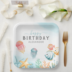 Under the Sea Ocean Happy Birthday Paper Plate