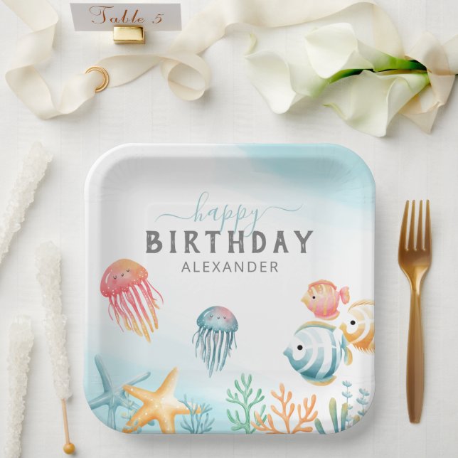 Under the Sea Ocean Happy Birthday Paper Plate (Wedding)