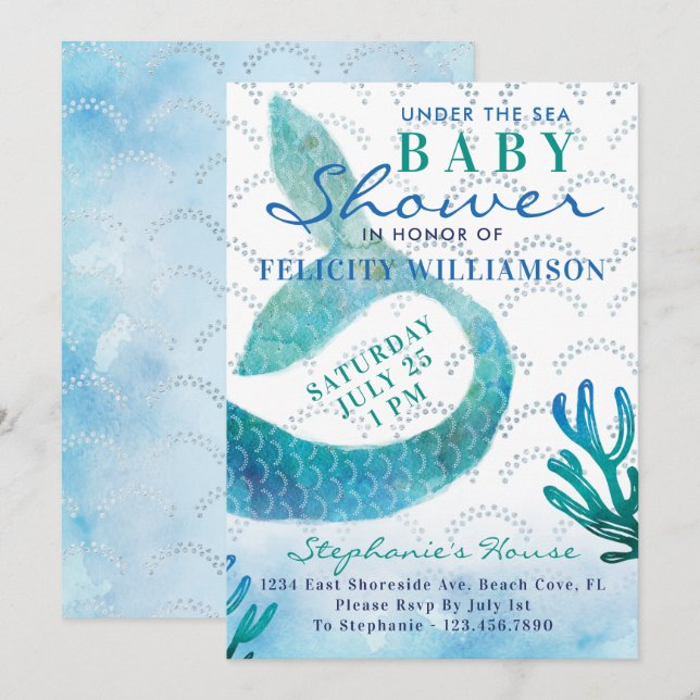 Under The Sea Ocean Mermaid Baby Shower Invitation (Front/Back)